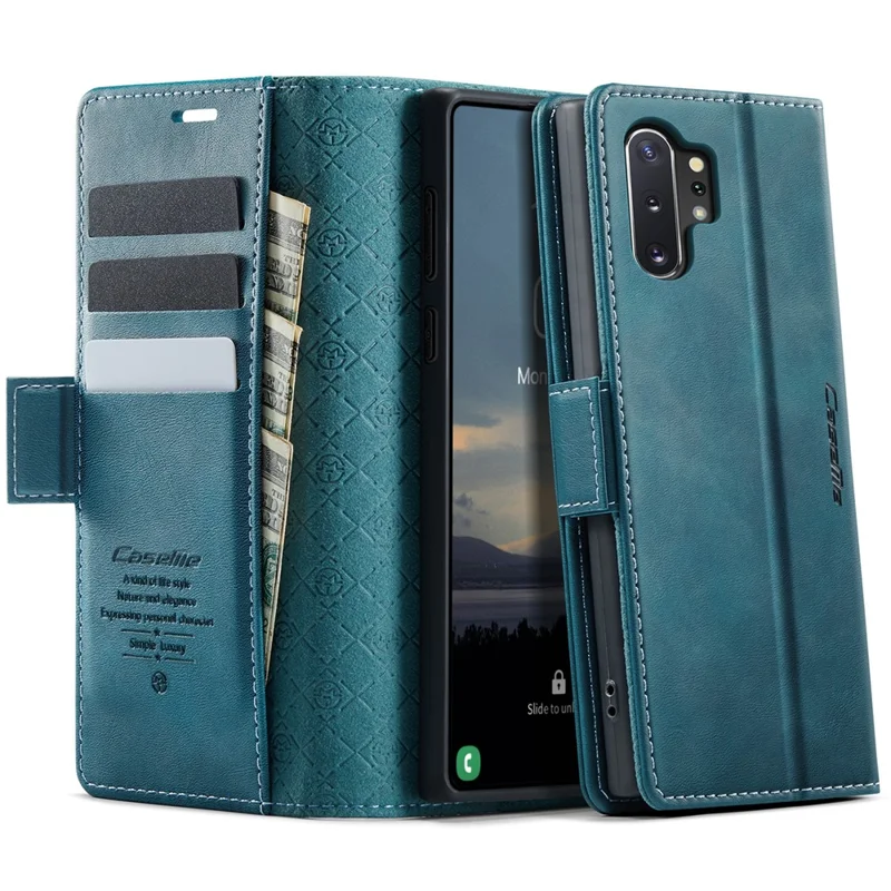 CASEME 033 Series For Samsung Galaxy Note10+ 5G  /  4G Case RFID Blocking Wallet Stand Calf Texture Leather Phone Cover - Blue