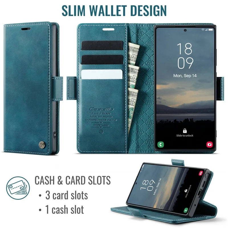 CASEME 033 Series For Samsung Galaxy Note10+ 5G  /  4G Case RFID Blocking Wallet Stand Calf Texture Leather Phone Cover - Blue
