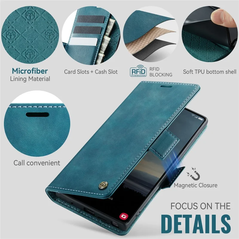 CASEME 033 Series For Samsung Galaxy Note10+ 5G  /  4G Case RFID Blocking Wallet Stand Calf Texture Leather Phone Cover - Blue