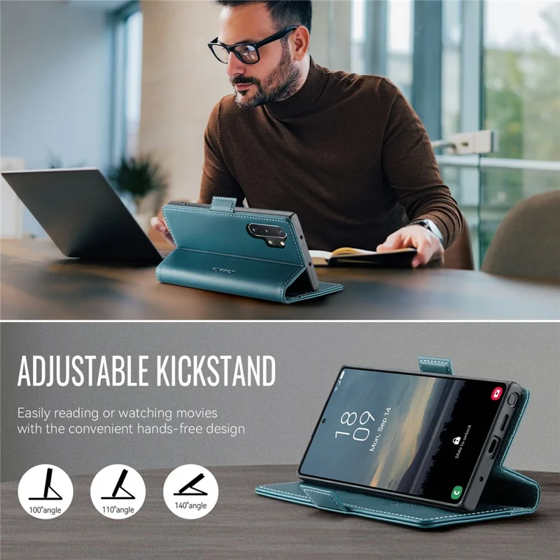 CASEME 033 Series For Samsung Galaxy Note10+ 5G  /  4G Case RFID Blocking Wallet Stand Calf Texture Leather Phone Cover - Blue