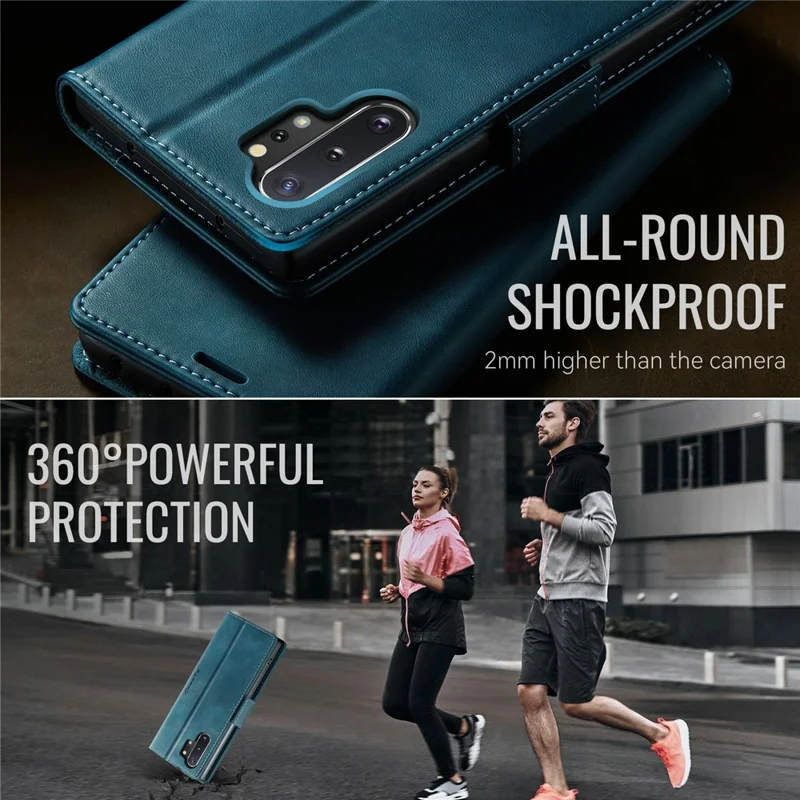 CASEME 033 Series For Samsung Galaxy Note10+ 5G  /  4G Case RFID Blocking Wallet Stand Calf Texture Leather Phone Cover - Blue