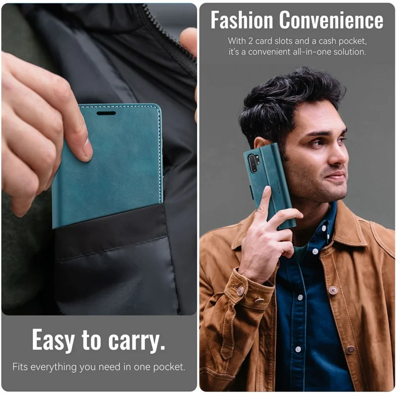 CASEME 033 Series For Samsung Galaxy Note10+ 5G  /  4G Case RFID Blocking Wallet Stand Calf Texture Leather Phone Cover - Blue