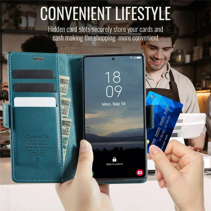 CASEME 033 Series For Samsung Galaxy Note10+ 5G  /  4G Case RFID Blocking Wallet Stand Calf Texture Leather Phone Cover - Blue