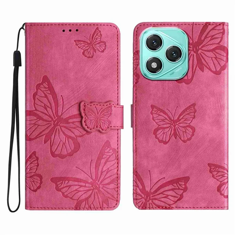 For Honor 400 Lite 5G Case Butterfly Design Flip Wallet Leather Phone Cover Skin-Touch - Rose