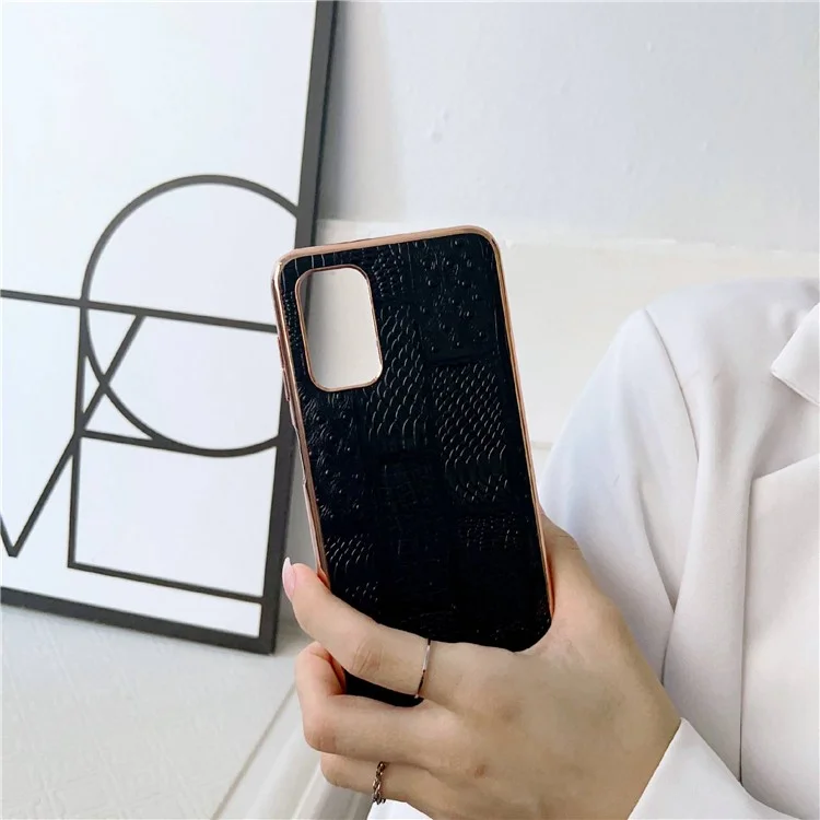 Para Samsung Galaxy A13 4G Genuine Cow Wide Leather+PC+TPU Case de Teléfono Nano Electroplatando la Textura de la Textura Cálculo Posterior - Negro