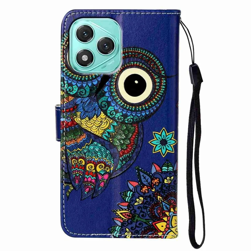 For Honor 400 Lite 5G Case Pattern Leather Wallet Phone Cover with Strap - Blue Owl