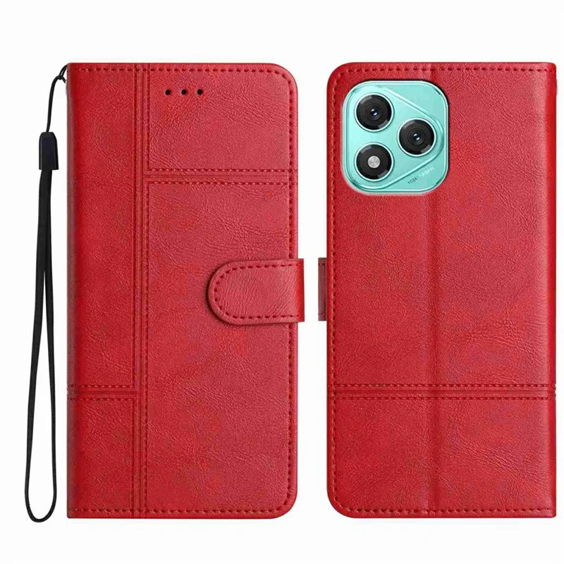 Wallet Case for Honor 400 Lite 5G Line Imprinted PU Leather Phone Cover - Red