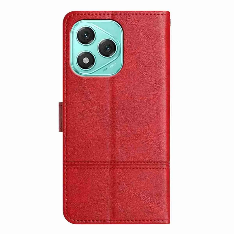 Wallet Case for Honor 400 Lite 5G Line Imprinted PU Leather Phone Cover - Red