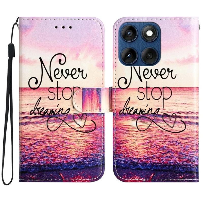 Wallet Case for Motorola Edge 60 5G / 60s 5G / 60 Fusion 5G Printed Pattern PU Leather Stand Phone Cover with Strap - Never Stop Dreaming