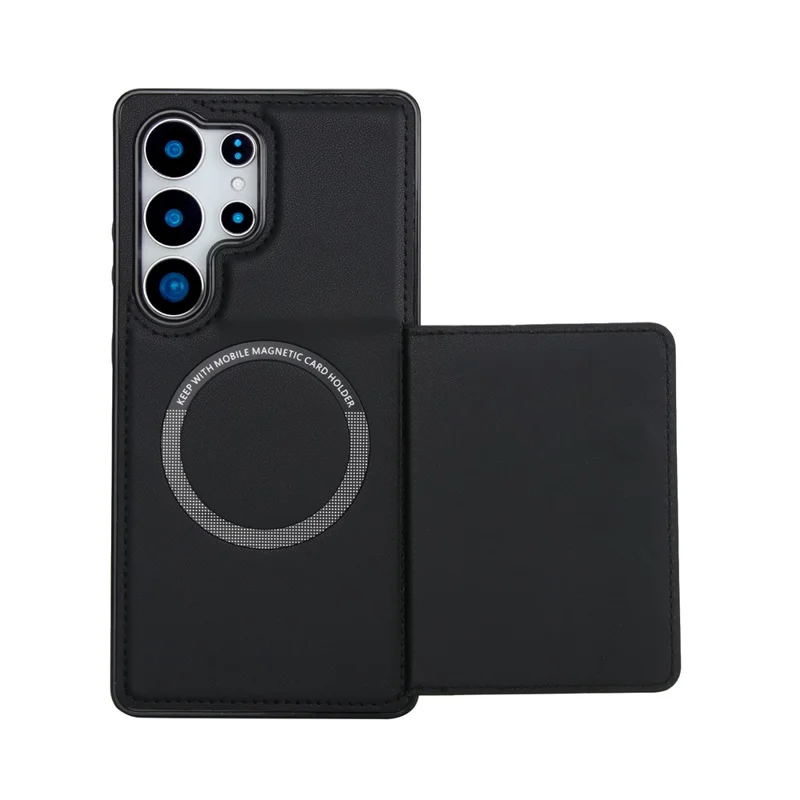 For Samsung Galaxy S24 Ultra Wallet Case Magnetic Detachable PU Leather Phone Cover with 2 Straps - Black