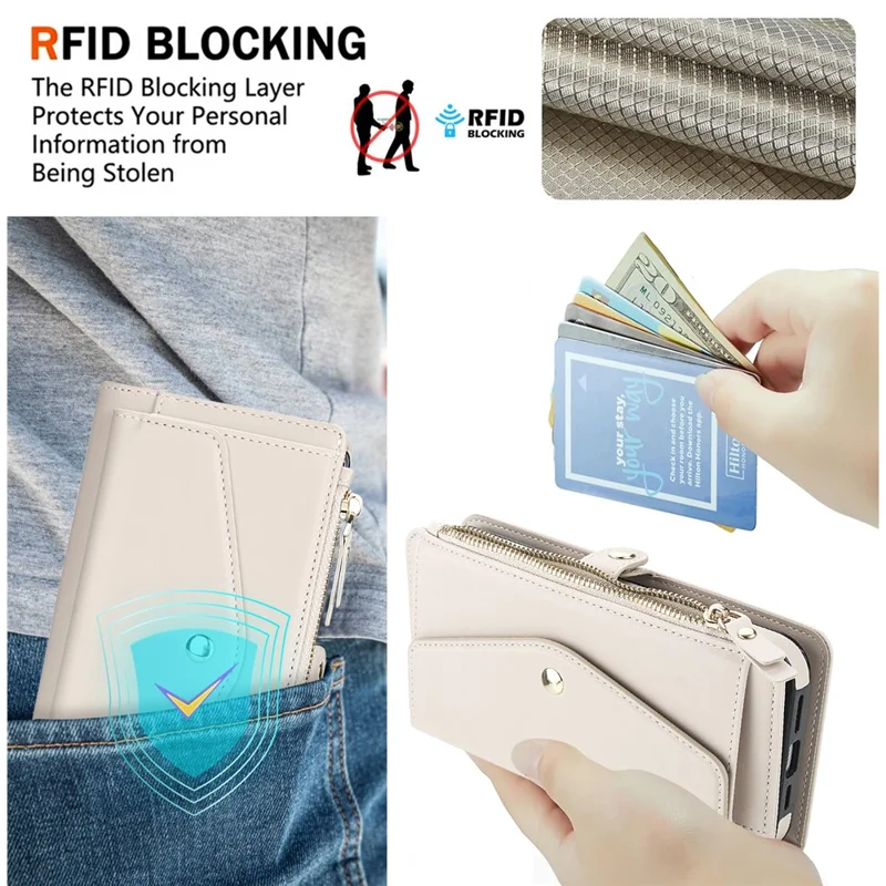 For Samsung Galaxy S24 Ultra Wallet Case Magnetic Detachable PU Leather Phone Cover with 2 Straps - White
