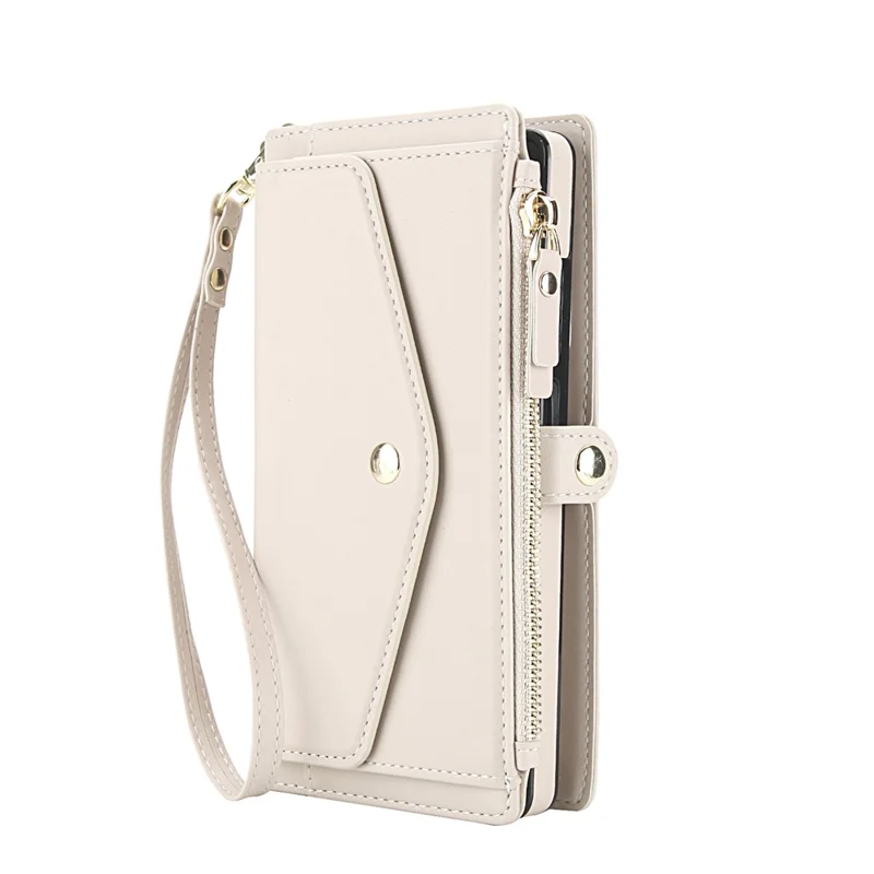 For Samsung Galaxy S24 Ultra Wallet Case Magnetic Detachable PU Leather Phone Cover with 2 Straps - White