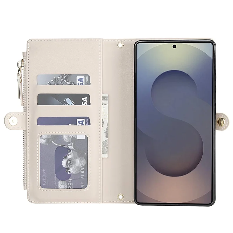 For Samsung Galaxy S24 Ultra Wallet Case Magnetic Detachable PU Leather Phone Cover with 2 Straps - White