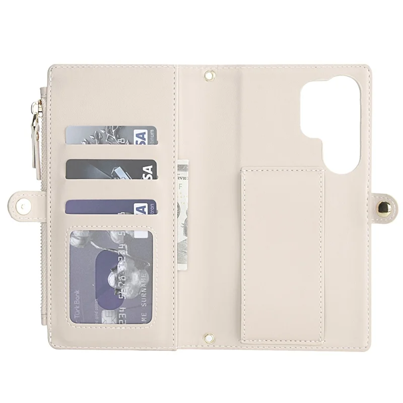 For Samsung Galaxy S24 Ultra Wallet Case Magnetic Detachable PU Leather Phone Cover with 2 Straps - White