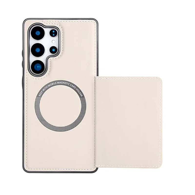 For Samsung Galaxy S24 Ultra Wallet Case Magnetic Detachable PU Leather Phone Cover with 2 Straps - White