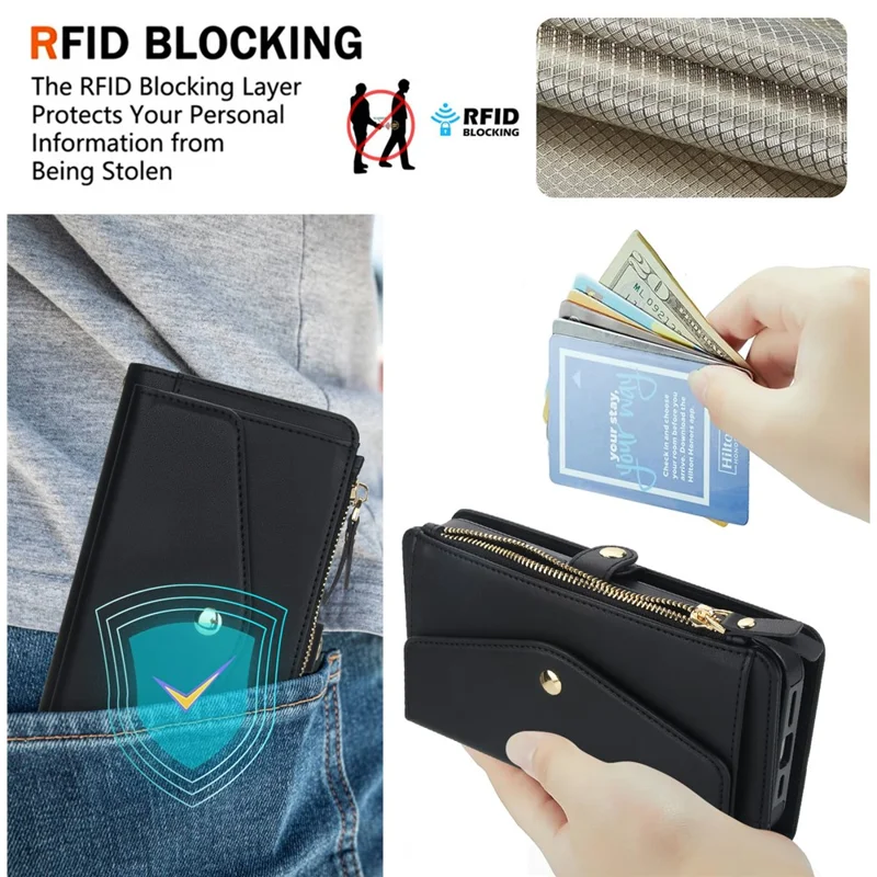 For Google Pixel 9 Pro XL Wallet Case Magnetic Detachable PU Leather Phone Cover with 2 Straps - Black