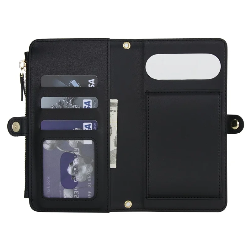 For Google Pixel 9 Pro XL Wallet Case Magnetic Detachable PU Leather Phone Cover with 2 Straps - Black
