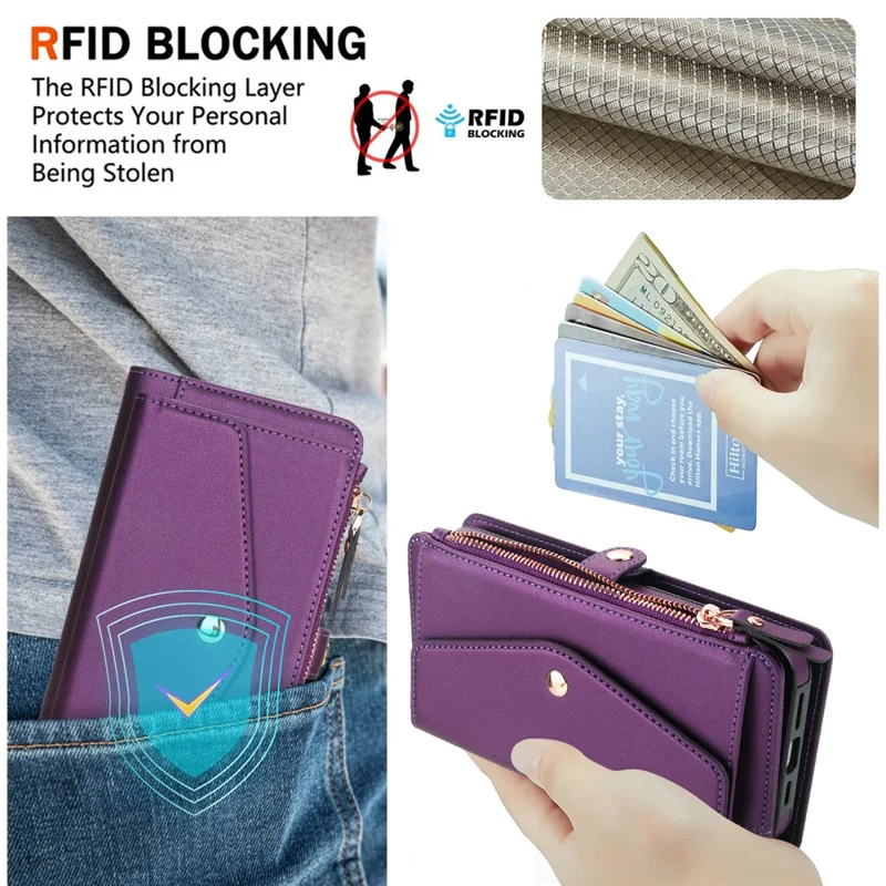 For Google Pixel 9 Pro XL Wallet Case Magnetic Detachable PU Leather Phone Cover with 2 Straps - Purple