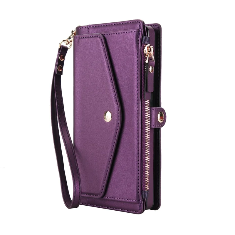 For Google Pixel 9 Pro XL Wallet Case Magnetic Detachable PU Leather Phone Cover with 2 Straps - Purple