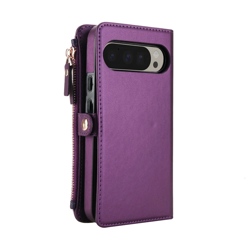 For Google Pixel 9 Pro XL Wallet Case Magnetic Detachable PU Leather Phone Cover with 2 Straps - Purple