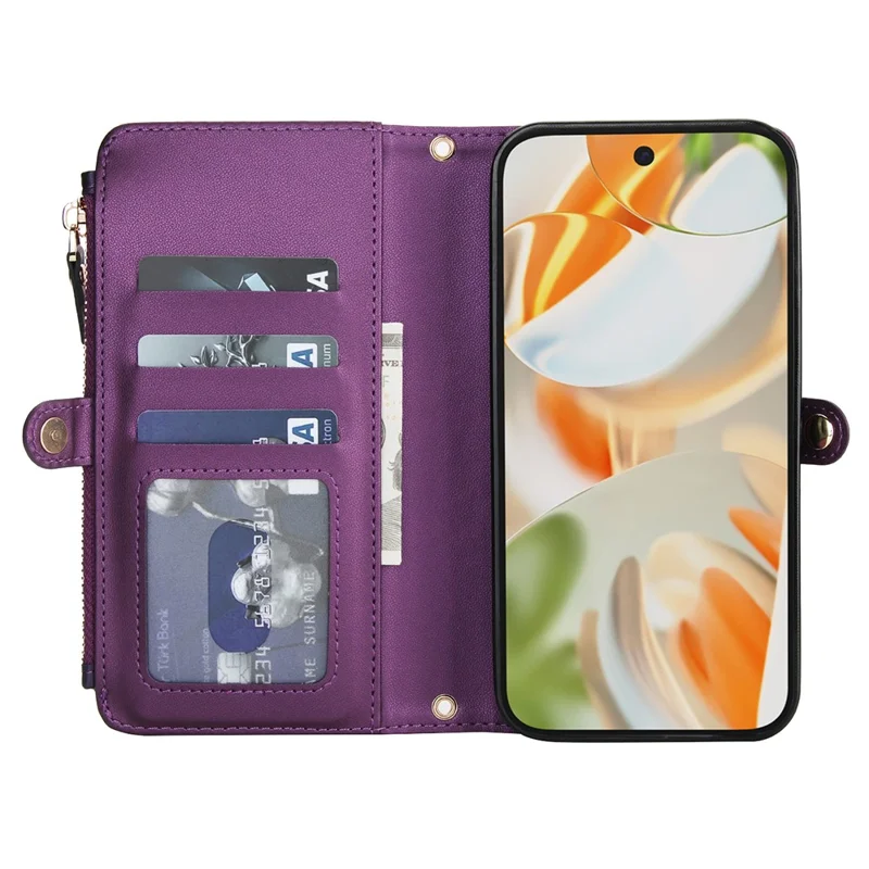 For Google Pixel 9 Pro XL Wallet Case Magnetic Detachable PU Leather Phone Cover with 2 Straps - Purple