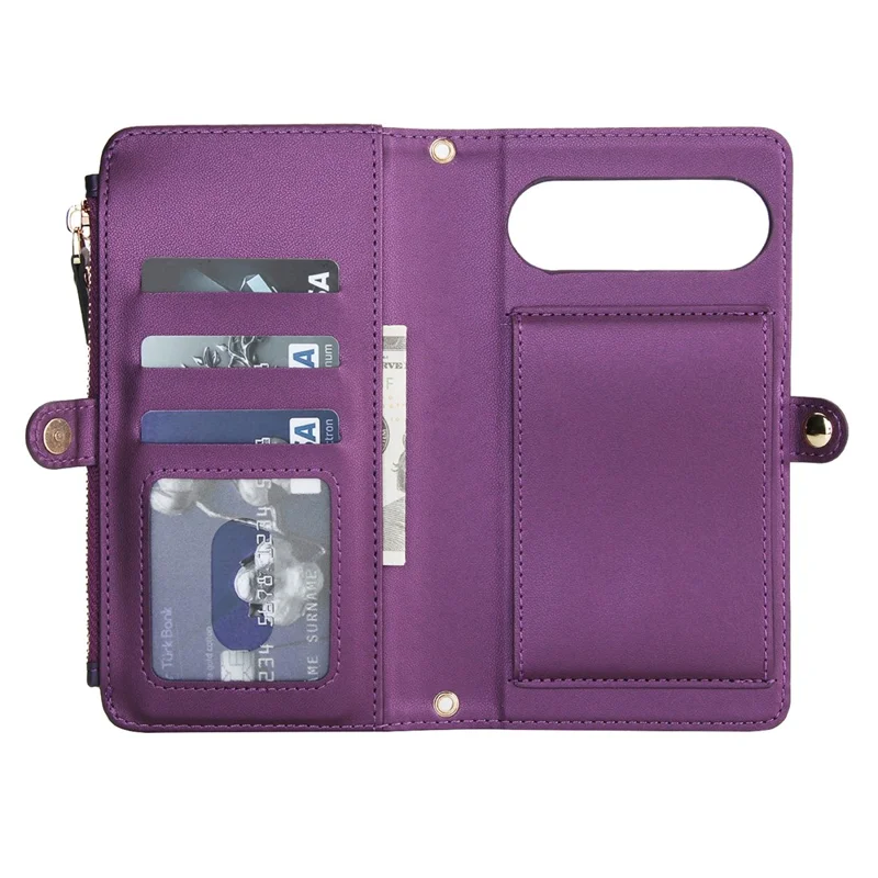For Google Pixel 9 Pro XL Wallet Case Magnetic Detachable PU Leather Phone Cover with 2 Straps - Purple