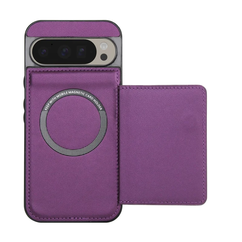 For Google Pixel 9 Pro XL Wallet Case Magnetic Detachable PU Leather Phone Cover with 2 Straps - Purple