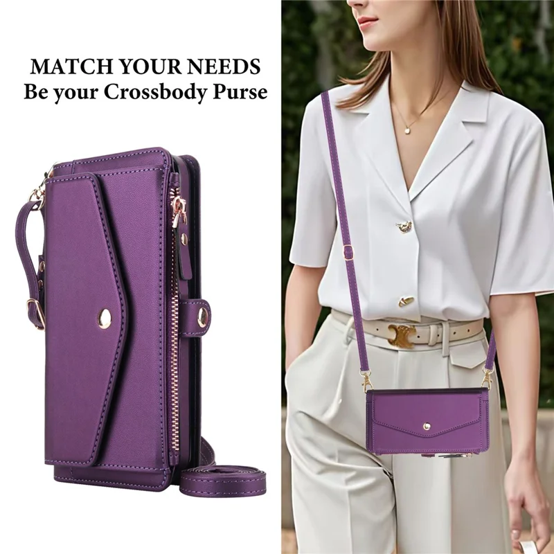 For Google Pixel 9 Pro XL Wallet Case Magnetic Detachable PU Leather Phone Cover with 2 Straps - Purple