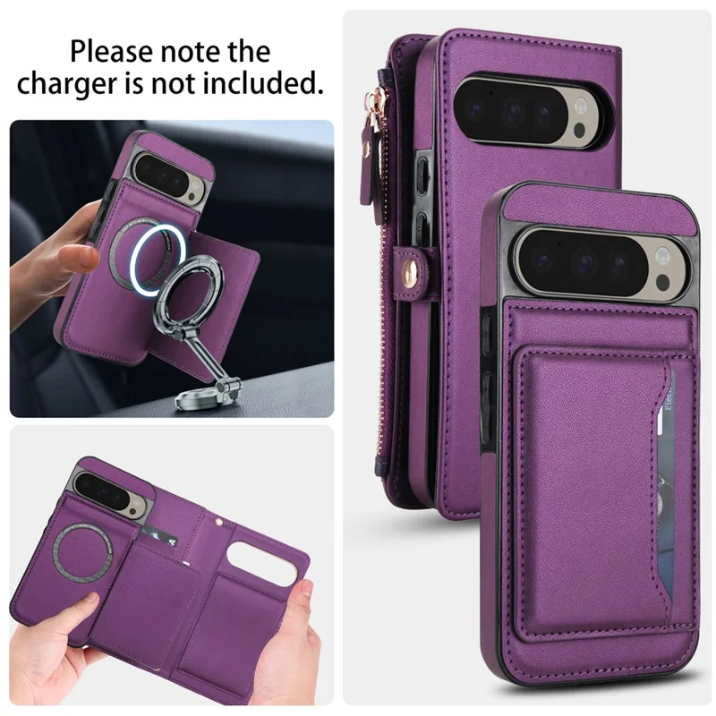 For Google Pixel 9 Pro XL Wallet Case Magnetic Detachable PU Leather Phone Cover with 2 Straps - Purple