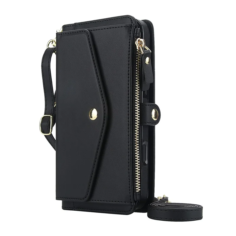 Cover a portafoglio magnetico staccabile per iPhone 16 Pro Max in pelle PU con 2 cinghie - Nero