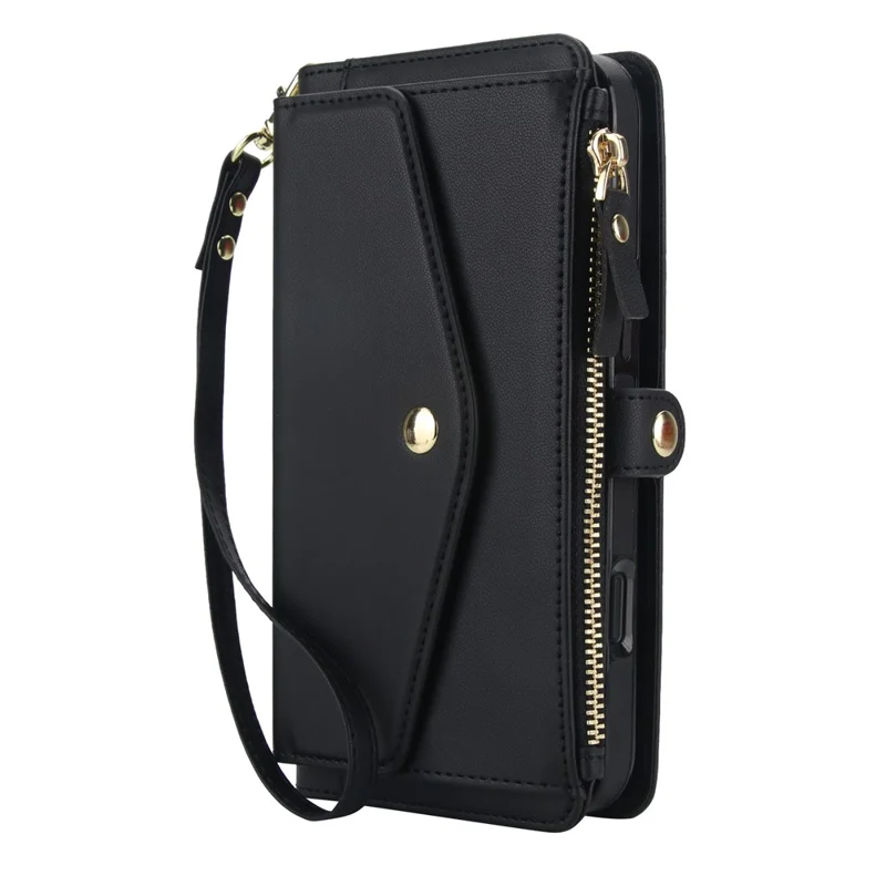 Cover a portafoglio magnetico staccabile per iPhone 16 Pro Max in pelle PU con 2 cinghie - Nero