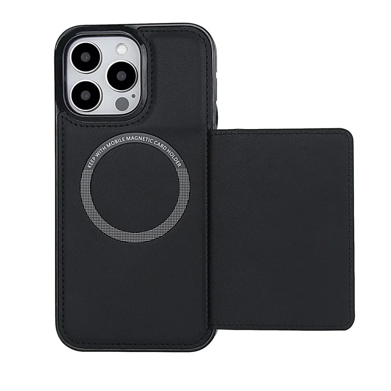 Cover a portafoglio magnetico staccabile per iPhone 16 Pro Max in pelle PU con 2 cinghie - Nero