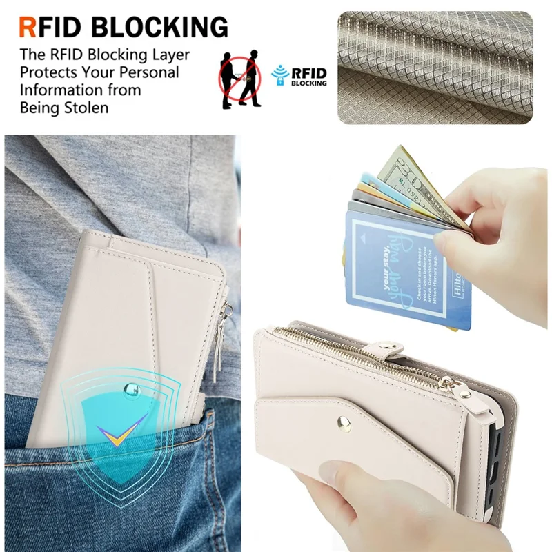 For iPhone 16 Pro Max Wallet Case Magnetic Detachable PU Leather Phone Cover with 2 Straps - White
