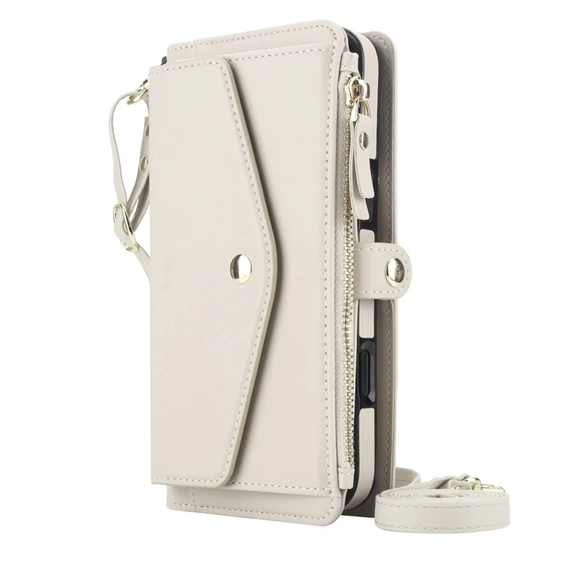 For iPhone 16 Pro Max Wallet Case Magnetic Detachable PU Leather Phone Cover with 2 Straps - White