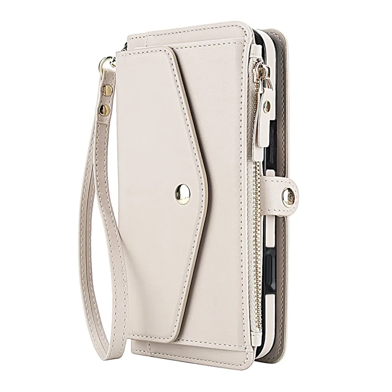For iPhone 16 Pro Max Wallet Case Magnetic Detachable PU Leather Phone Cover with 2 Straps - White