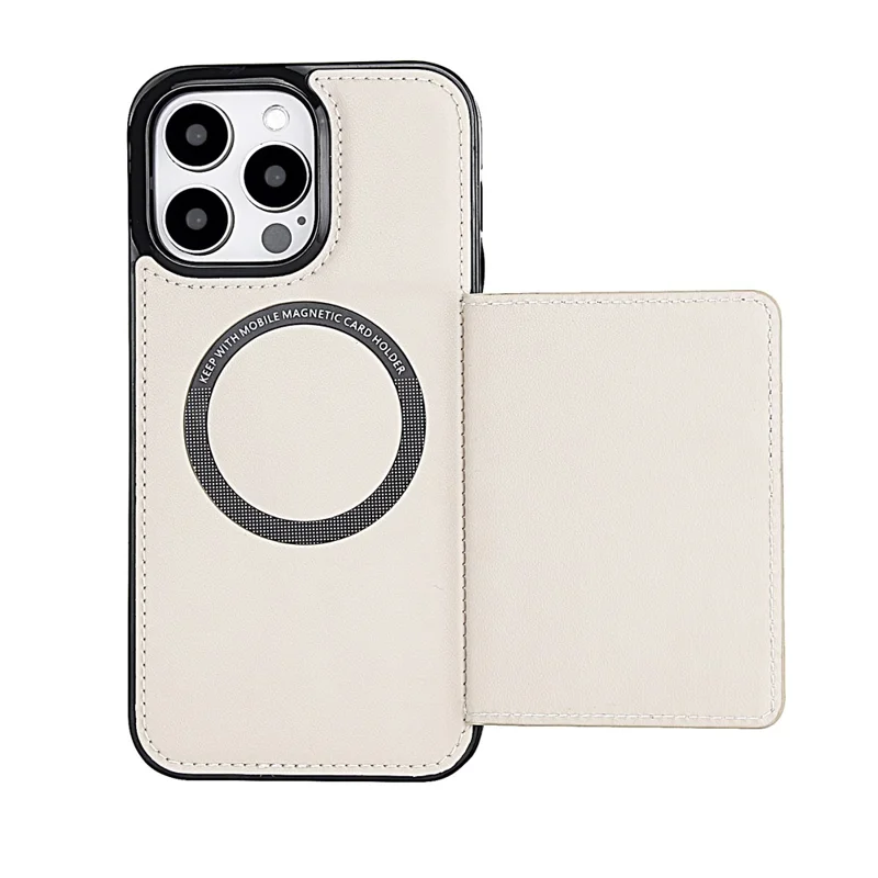 For iPhone 16 Pro Max Wallet Case Magnetic Detachable PU Leather Phone Cover with 2 Straps - White