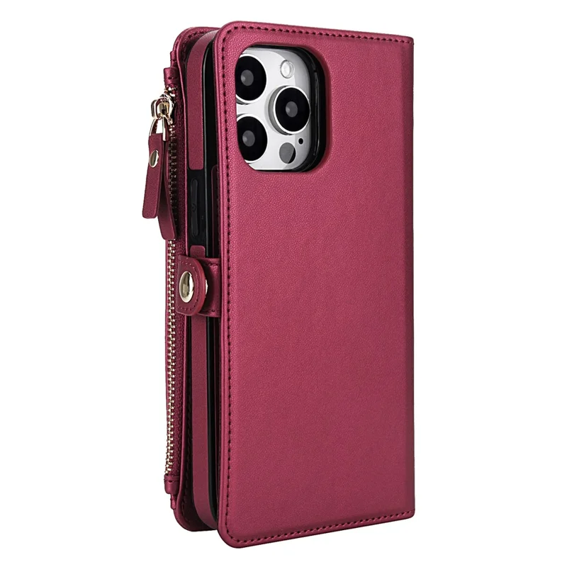 For iPhone 16 Pro Max Wallet Case Magnetic Detachable PU Leather Phone Cover with 2 Straps - Red