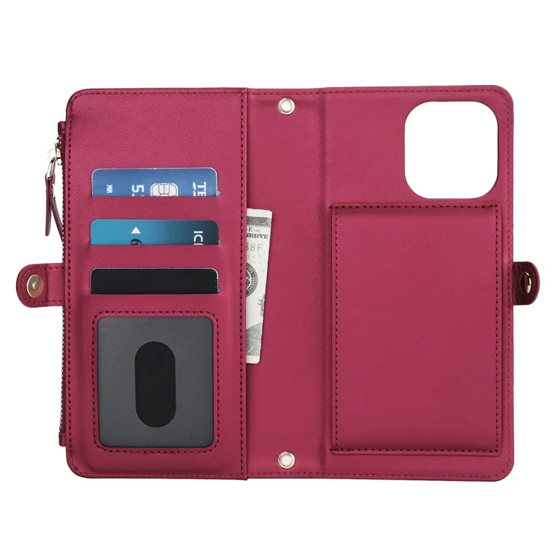 For iPhone 16 Pro Max Wallet Case Magnetic Detachable PU Leather Phone Cover with 2 Straps - Red