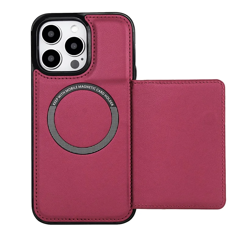 For iPhone 16 Pro Max Wallet Case Magnetic Detachable PU Leather Phone Cover with 2 Straps - Red