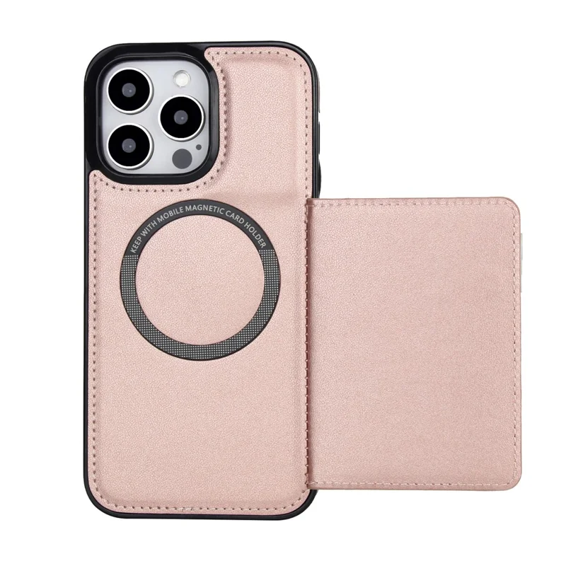 For iPhone 16 Pro Max Wallet Case Magnetic Detachable PU Leather Phone Cover with 2 Straps - Rose Gold