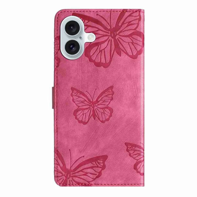 For iPhone 17 Case Butterfly Design Flip Wallet Leather Phone Cover Skin-Touch - Rose