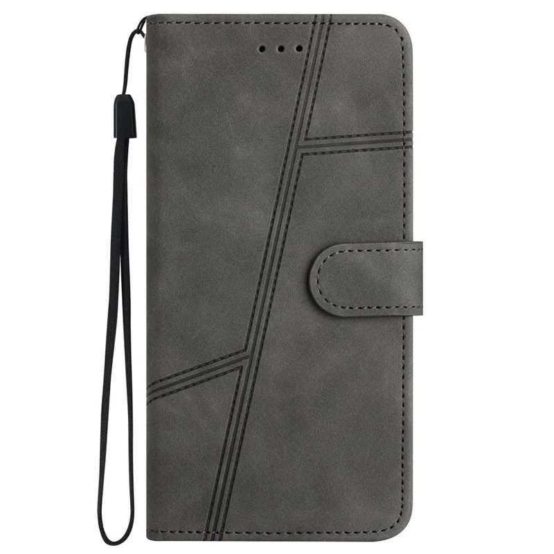 For iPhone 17 Case Flip Leather Retro Phone Cover Lines Imprinted - Grey