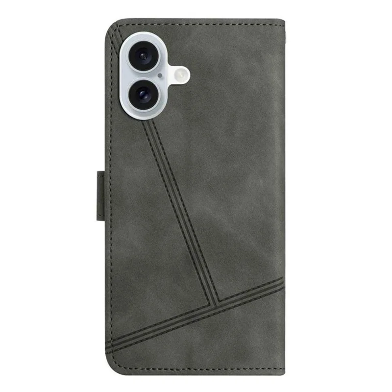 For iPhone 17 Case Flip Leather Retro Phone Cover Lines Imprinted - Grey