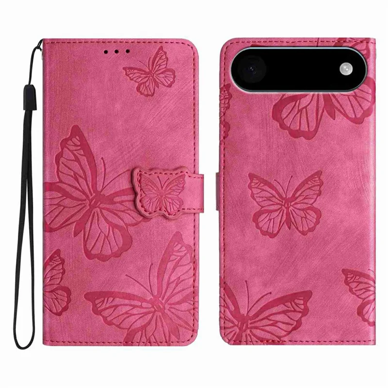 For iPhone Air Case Butterfly Design Flip Wallet Leather Phone Cover Skin-Touch - Rose