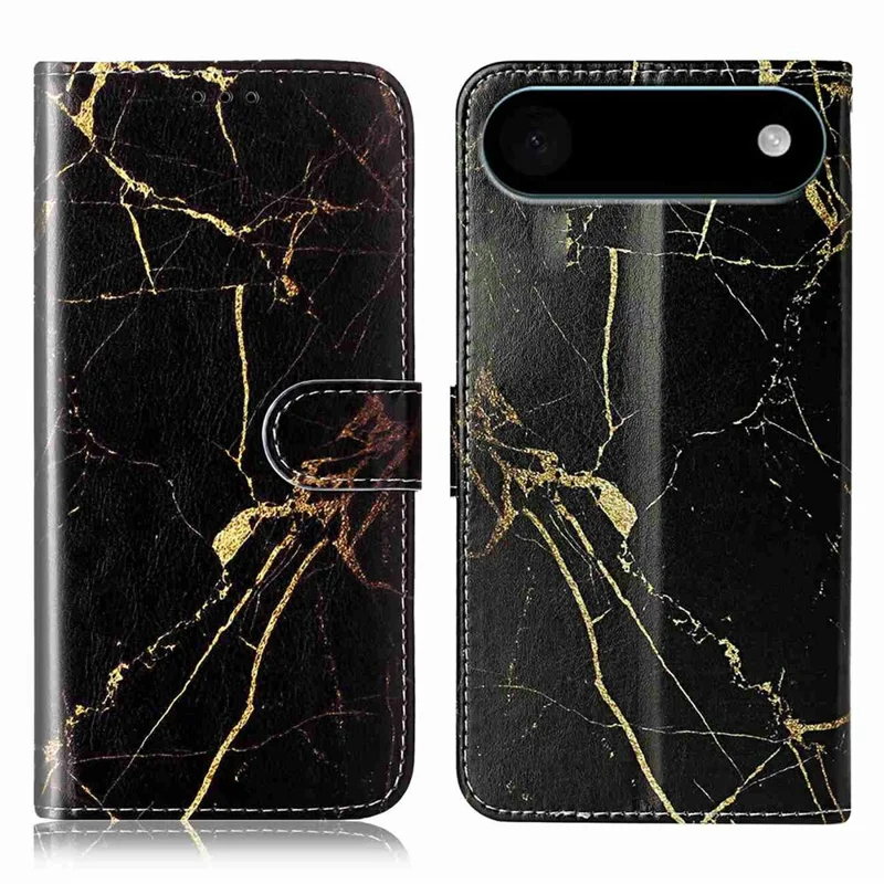 Pour iPhone 17 Étui de support d'air Étui à rabat en cuir peint de marbre - Marbre noir et or