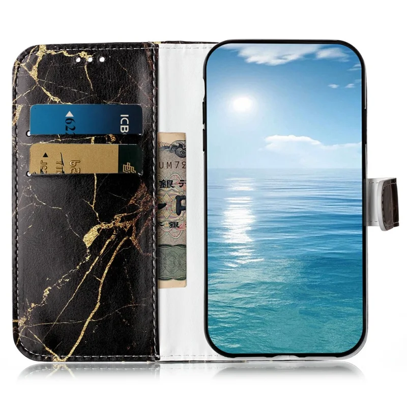 Pour iPhone 17 Étui de support d'air Étui à rabat en cuir peint de marbre - Marbre noir et or