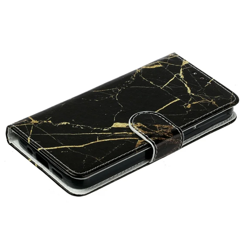 Pour iPhone 17 Étui de support d'air Étui à rabat en cuir peint de marbre - Marbre noir et or