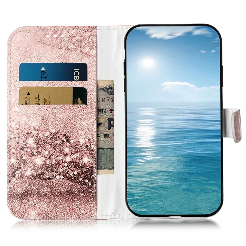 For iPhone Air Stand Case Marble Painted Folio Flip Leather Wallet Phone Cover - Rose Gold Marble