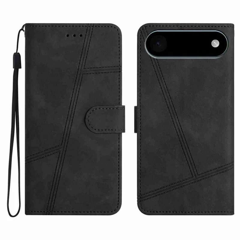 For iPhone Air Case Flip Leather Retro Phone Cover Lines Imprinted - Black