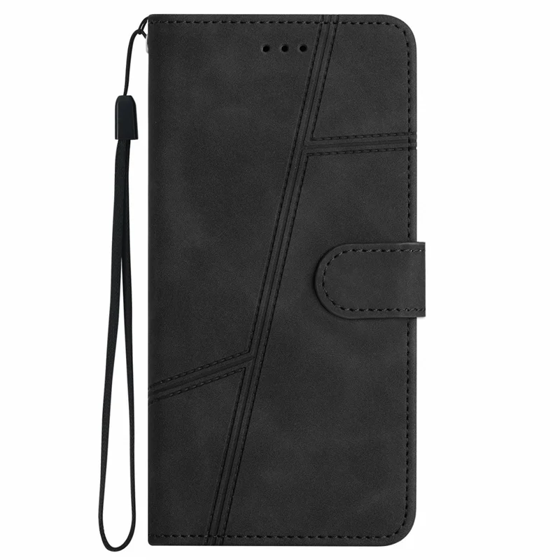 For iPhone Air Case Flip Leather Retro Phone Cover Lines Imprinted - Black